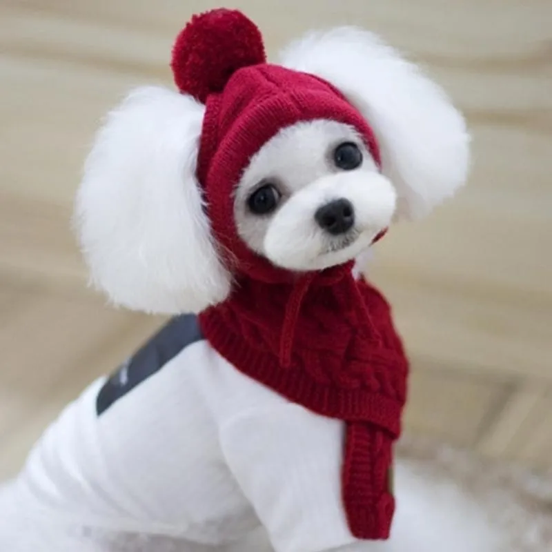 Hat For Dogs Winter Warm Stripes Knitted Hat scarf Collar Puppy