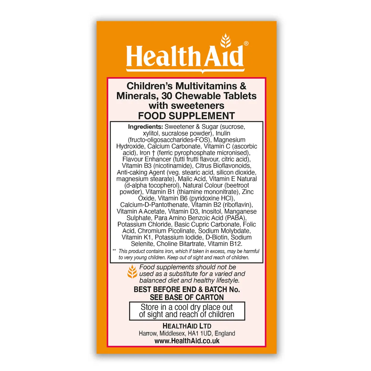 Health Aid Children's Multivitamin & Minerals 30 Chewable Tablets