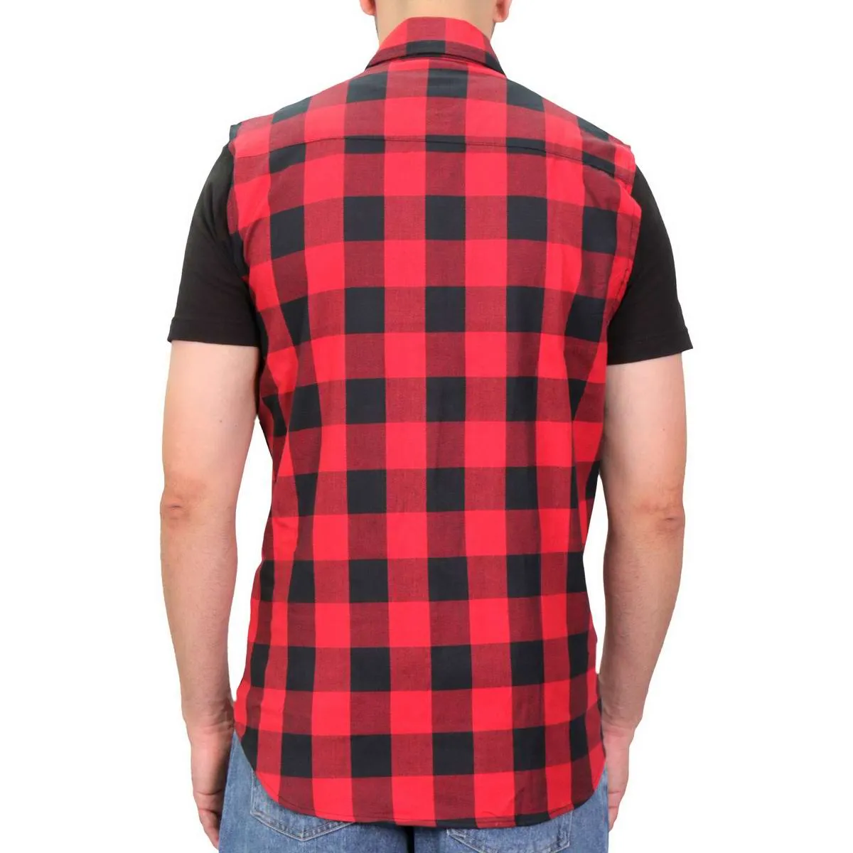 Hot Leathers FLM5001 Men’s Black and Red Sleeveless Cotton Flannel Shirt