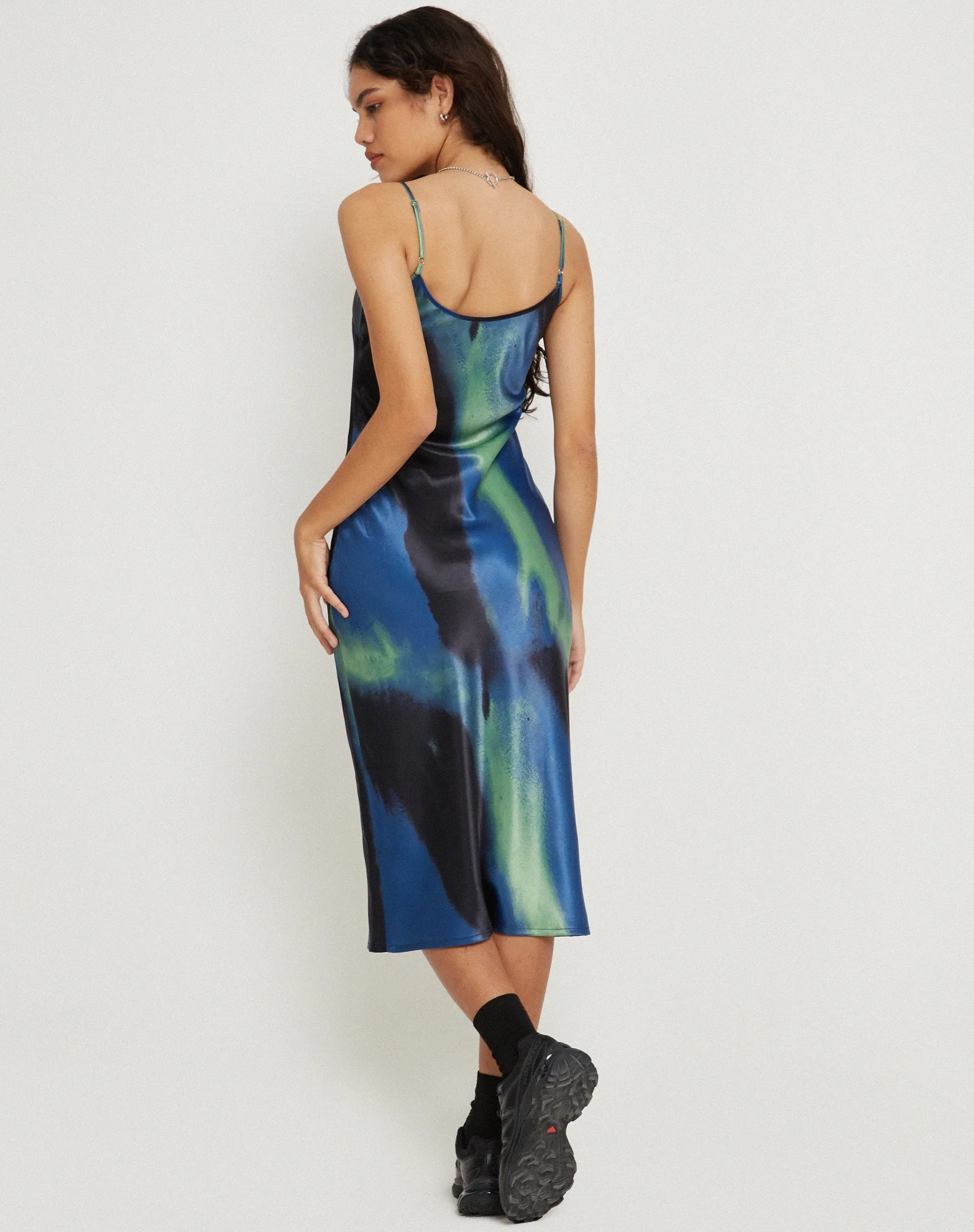 Juvina Midi Dress in Satin Watercolour Navy