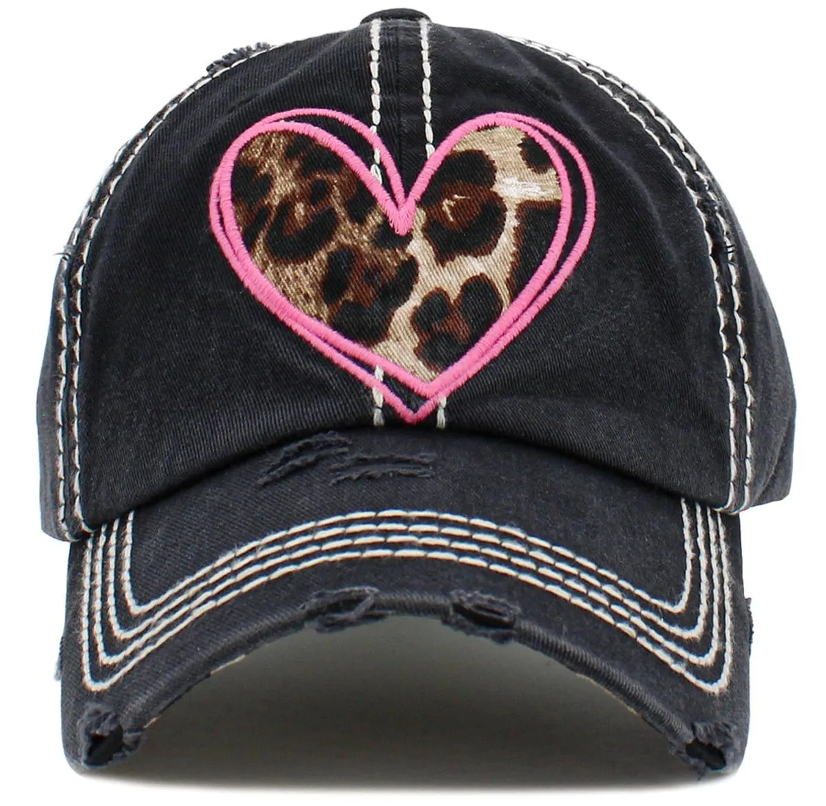 KBV1482 'Leopard Hart Patch'  Washed Vintage Ballcap