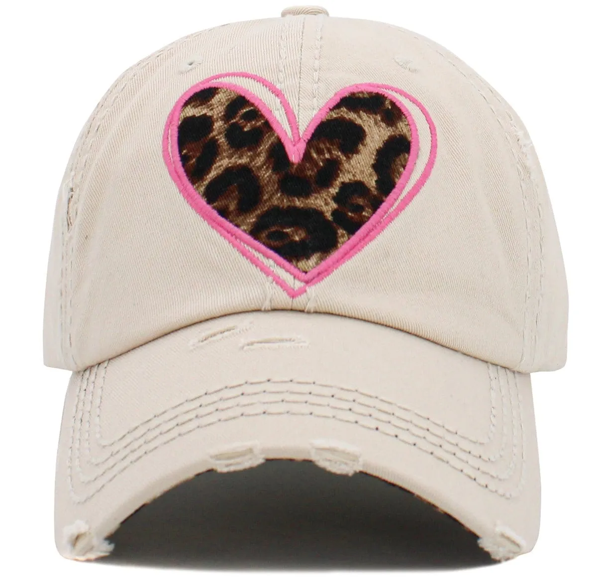 KBV1482 'Leopard Hart Patch'  Washed Vintage Ballcap