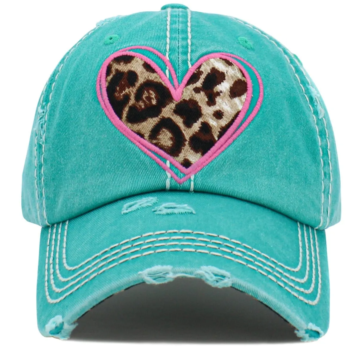 KBV1482 'Leopard Hart Patch'  Washed Vintage Ballcap