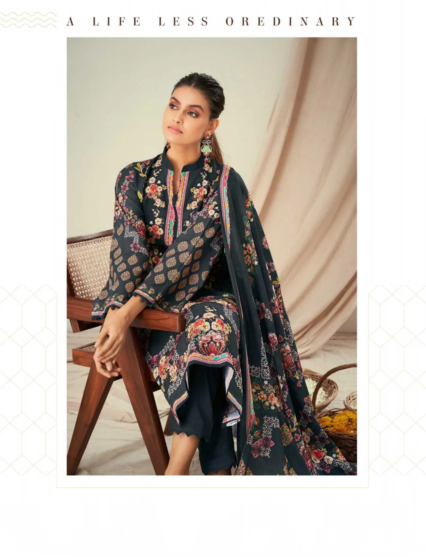 Kesar Lawn Cotton Unstitched Pakistani Print Suits Black