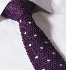 KNIT TIE  - Grape with White Polka Dots Skinny Knitted Tie