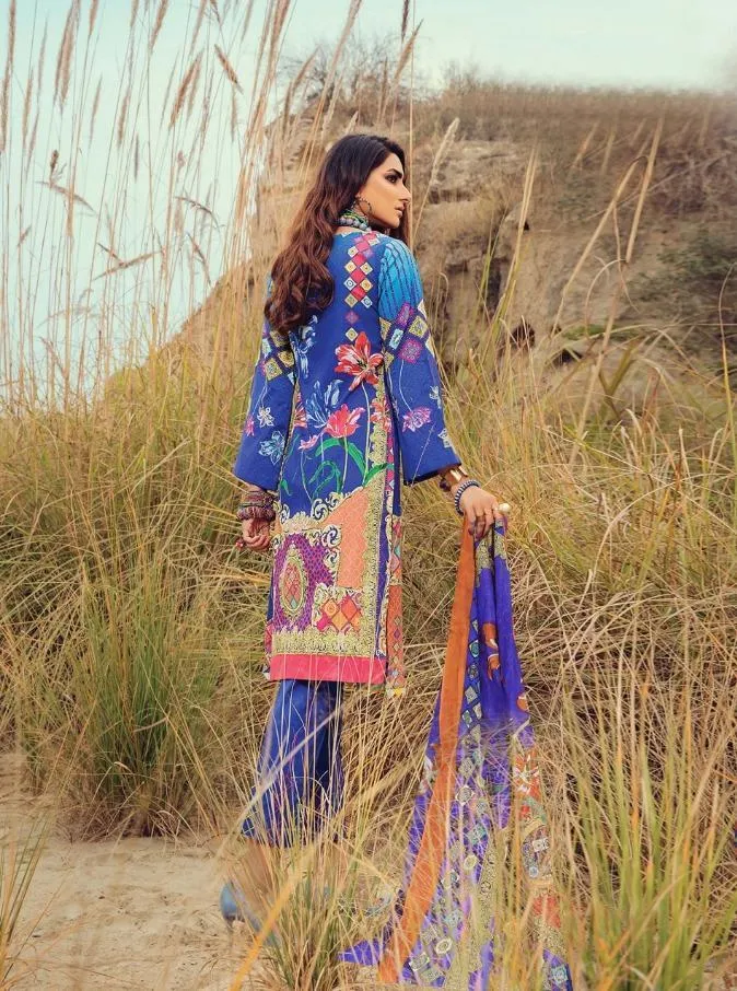 Lawn cotton Pakistani style dress material for women blue