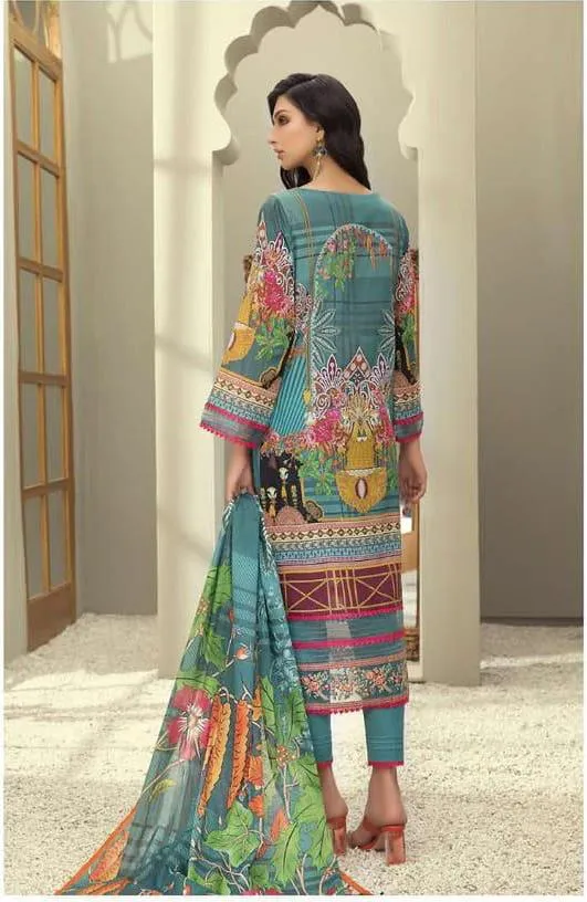 Lawn Cotton Unstitched Blue Salwar Suit Dress Material for Women