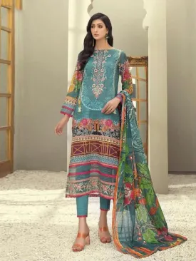 Lawn Cotton Unstitched Blue Salwar Suit Dress Material for Women