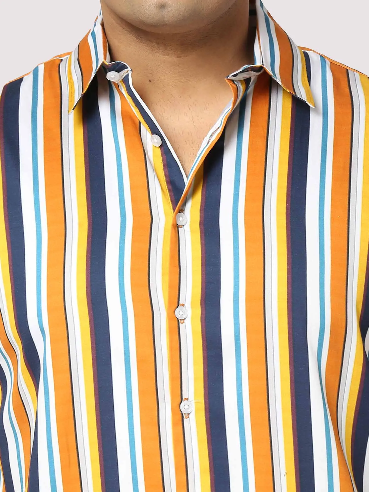 Lemon Stripes Digital Printed Half Shirt Men's Plus Size