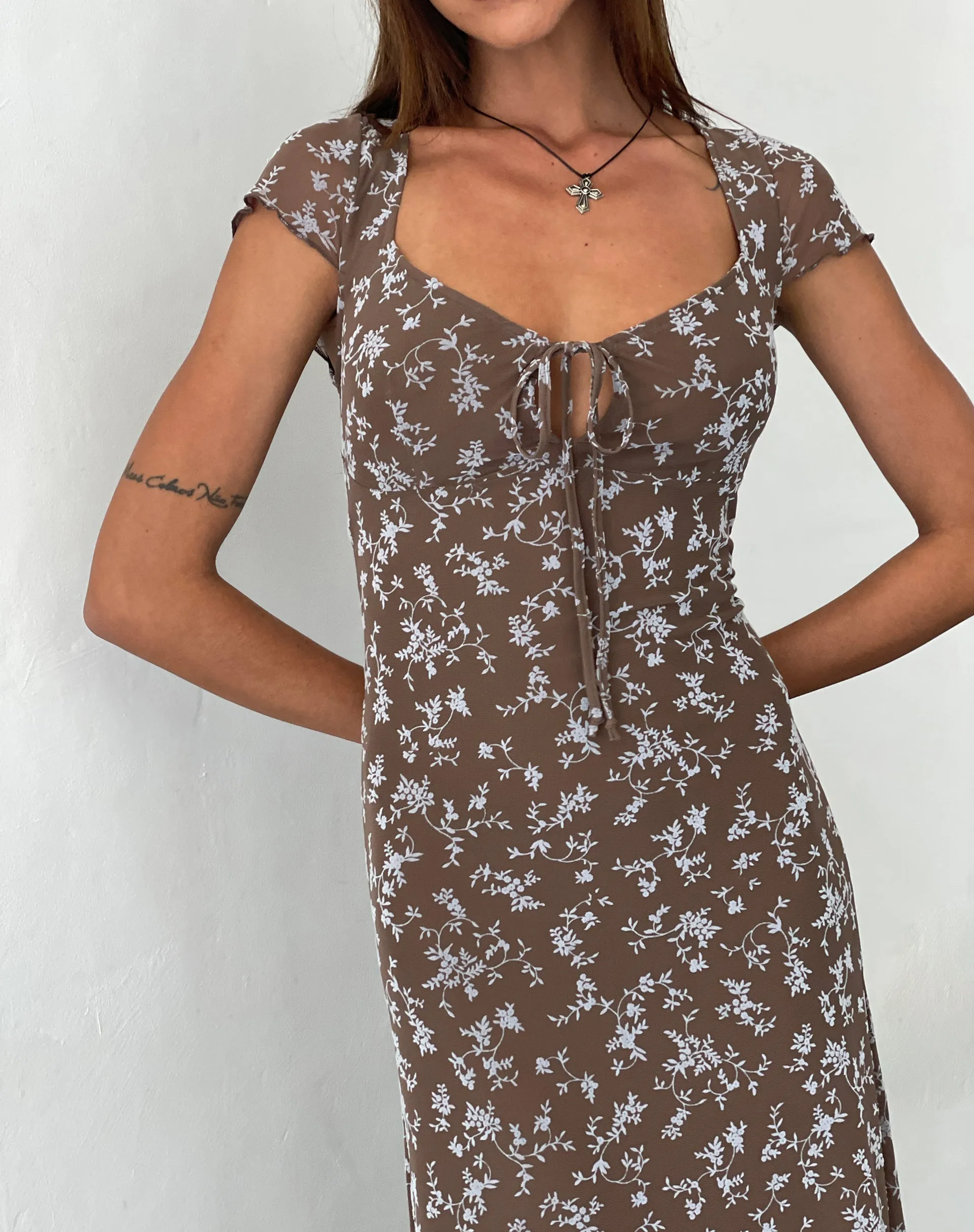 Lunama Midi Dress in Botanist Flock Dark Taupe