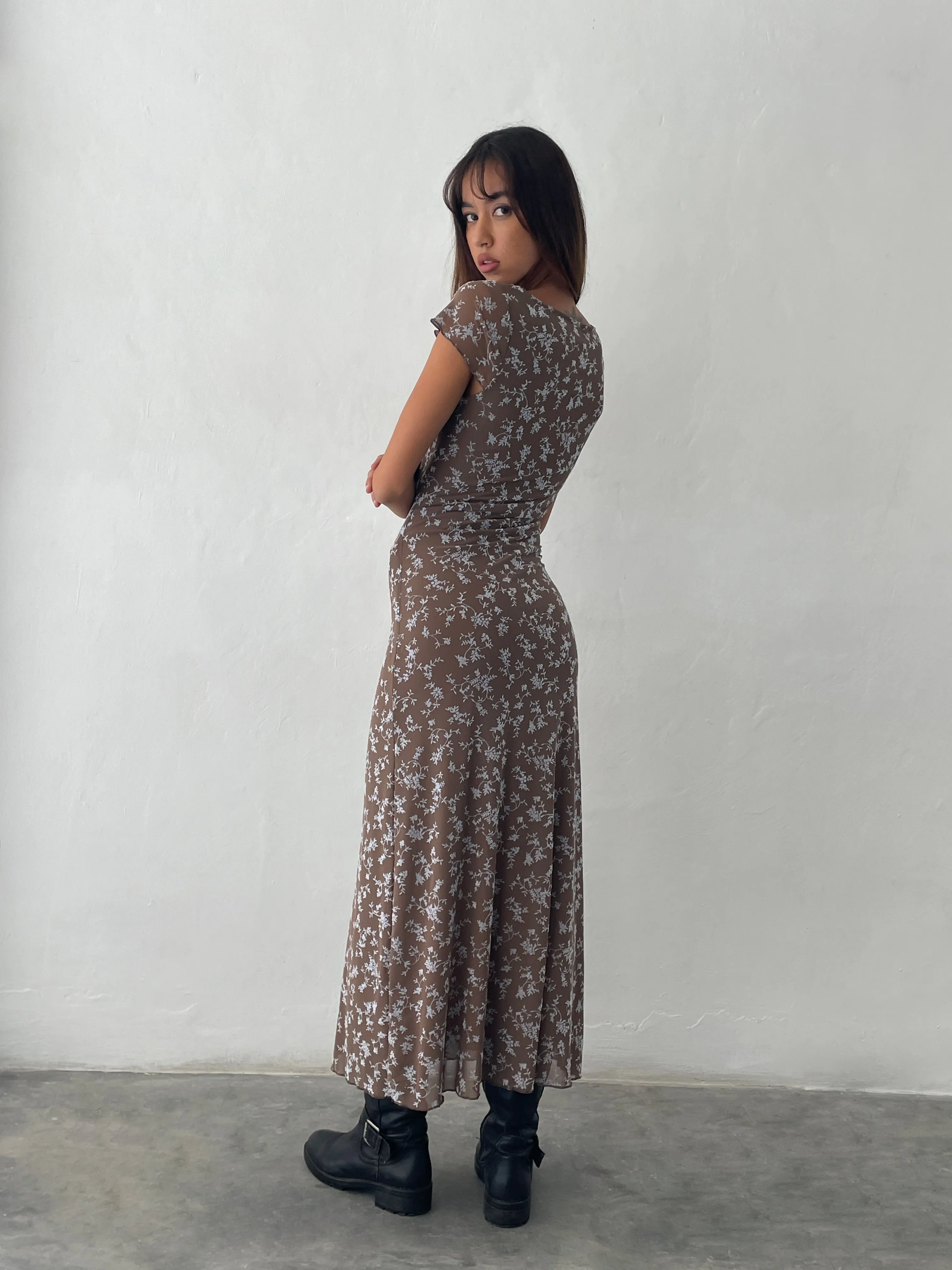 Lunama Midi Dress in Botanist Flock Dark Taupe