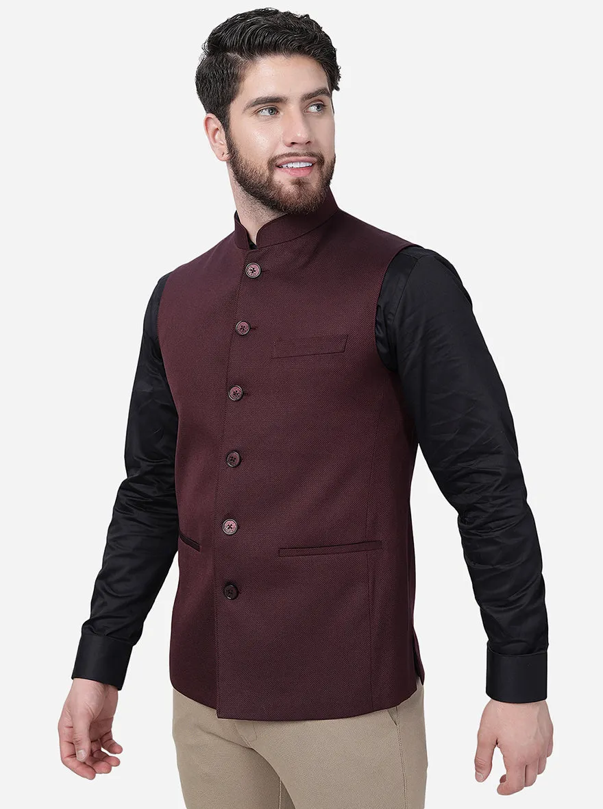 Maroon Solid Regular Fit Modi Jacket | JadeBlue