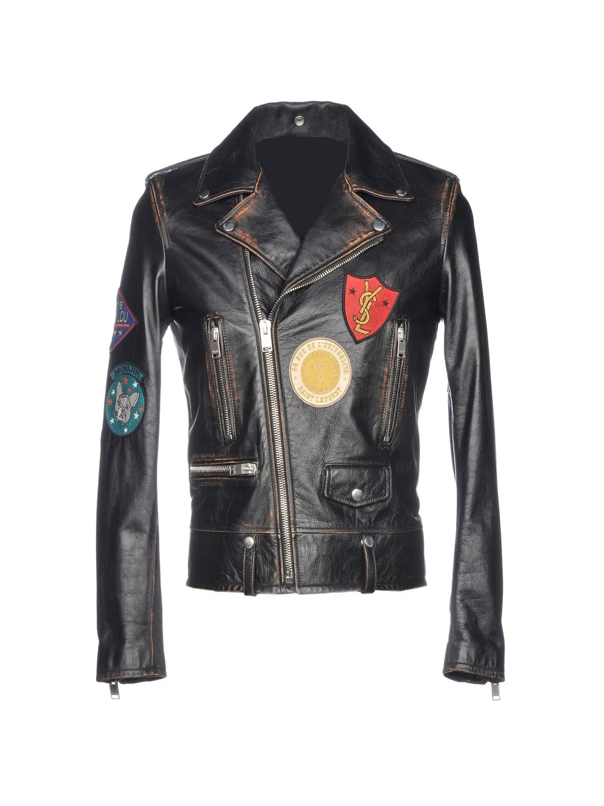 Men Biker Logo Leather Jacket