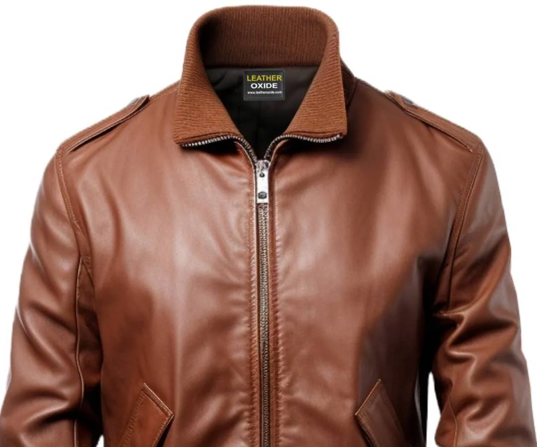 Men Brown Slim fit Leather Jacket - Men Leather Jacket Brown