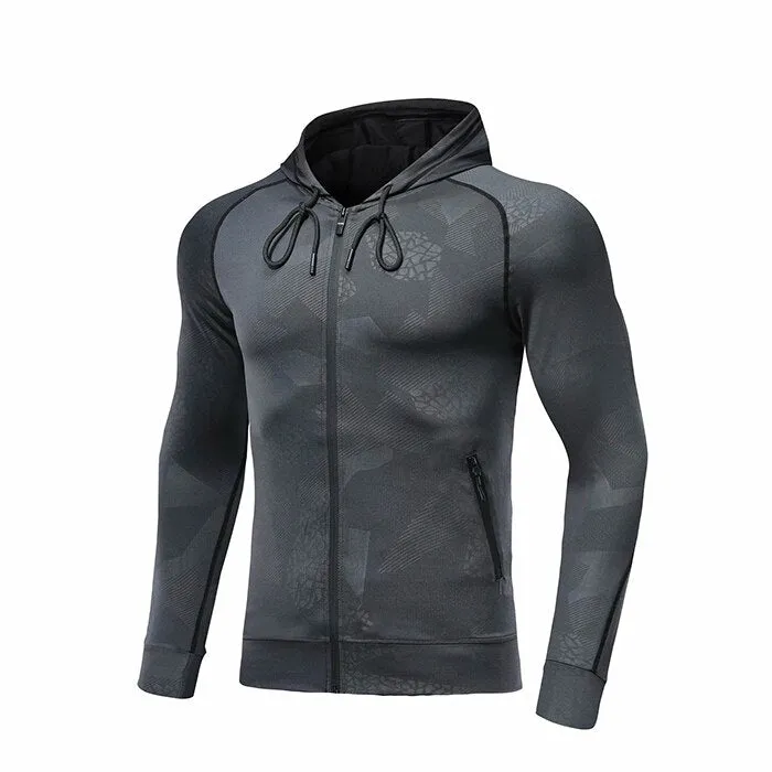 Men Camouflage Tops Running Jacket Sport Fitness Long Sleeves Hooded Tight Gym Soccer Basketball Outdoor Training Jogging Hoodie