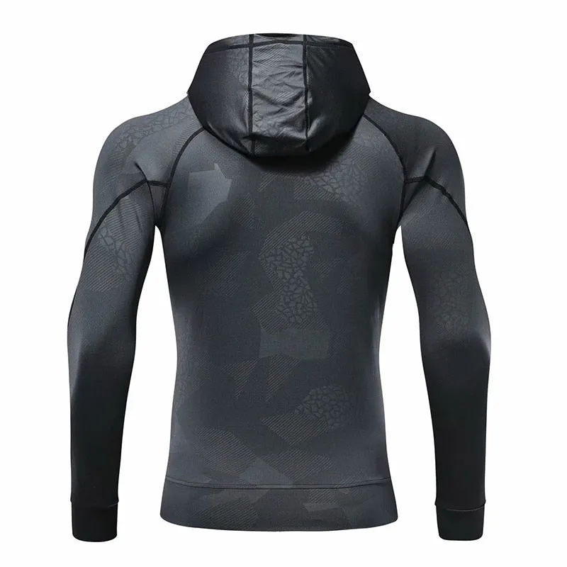 Men Camouflage Tops Running Jacket Sport Fitness Long Sleeves Hooded Tight Gym Soccer Basketball Outdoor Training Jogging Hoodie