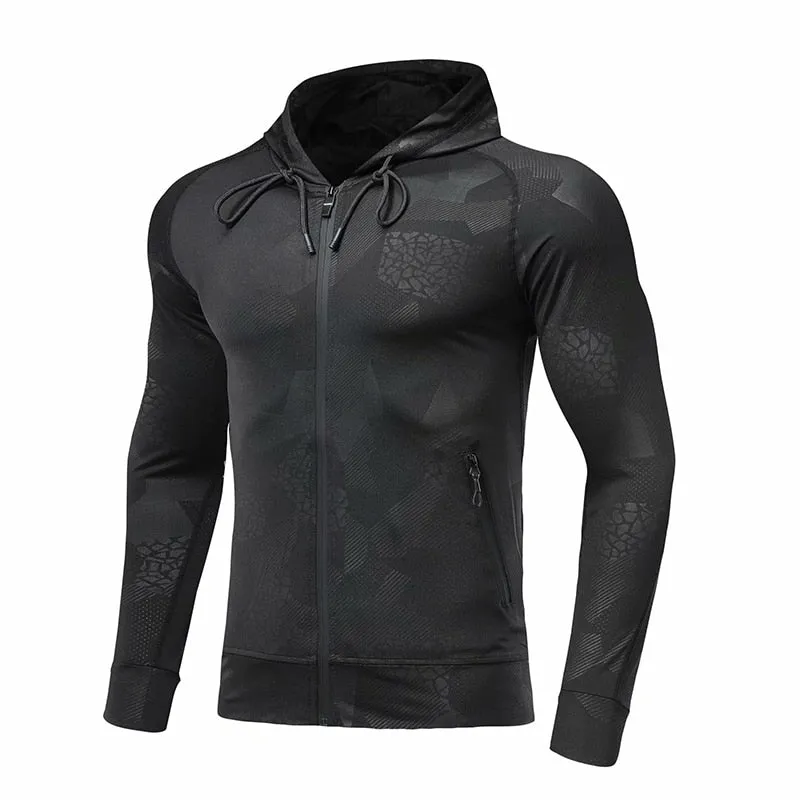 Men Camouflage Tops Running Jacket Sport Fitness Long Sleeves Hooded Tight Gym Soccer Basketball Outdoor Training Jogging Hoodie