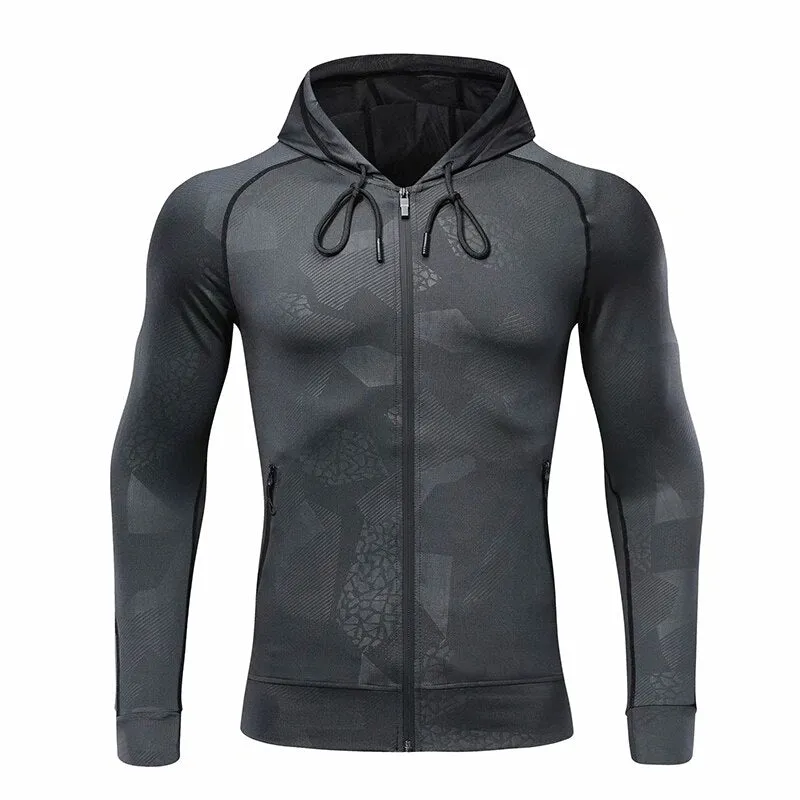 Men Camouflage Tops Running Jacket Sport Fitness Long Sleeves Hooded Tight Gym Soccer Basketball Outdoor Training Jogging Hoodie