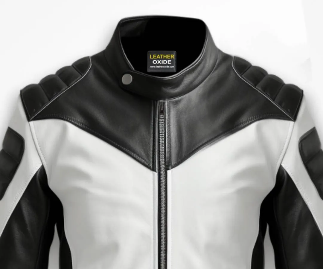 Men Faux Leather Jacket - White Black Jacket