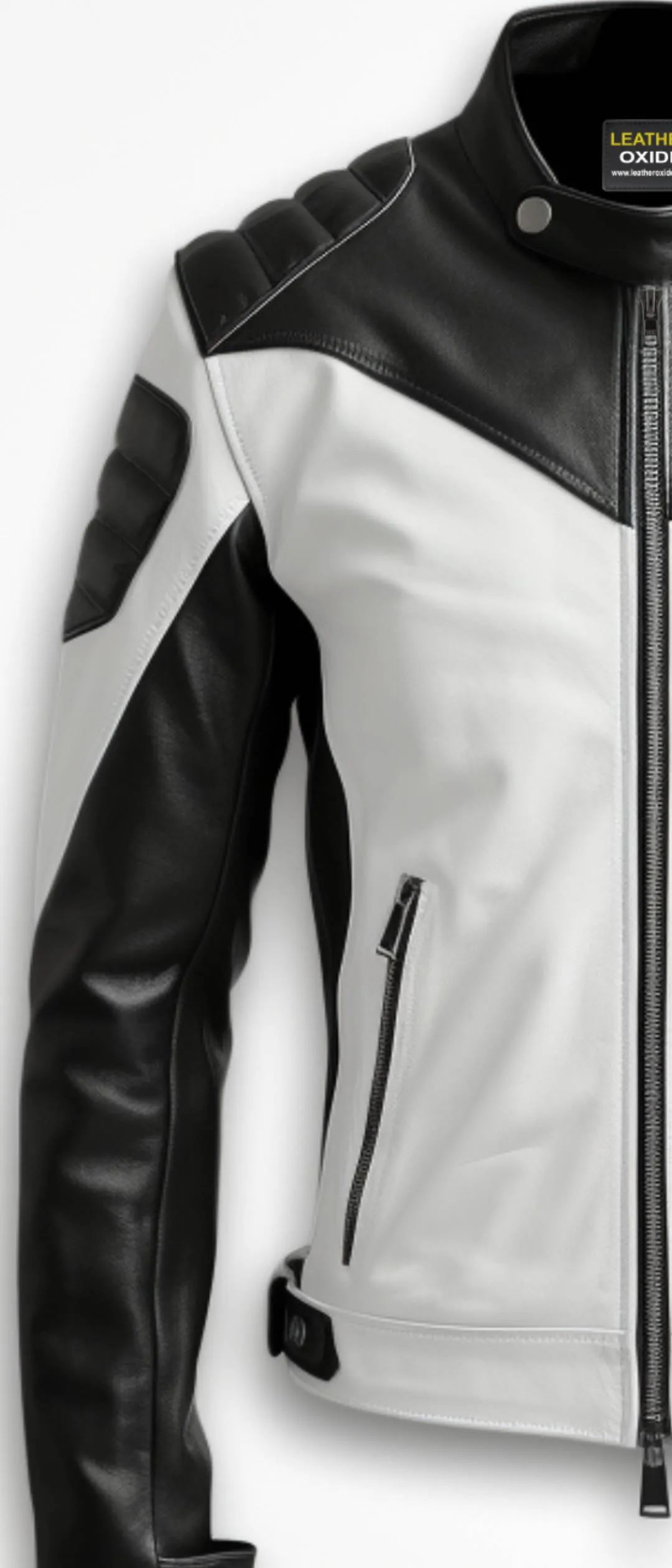 Men Faux Leather Jacket - White Black Jacket