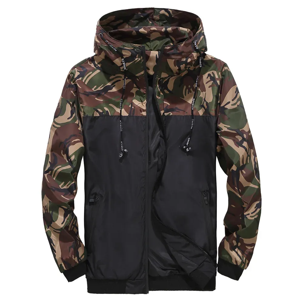 Men's Casual Hooded Bomber Jacket Wind Breaker Spring Autumn Thin Camouflage Hoodies Men Outdoor Youth Fashion Men Top