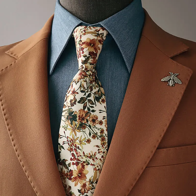 Men's Casual Orange & Ivory Flowers Necktie