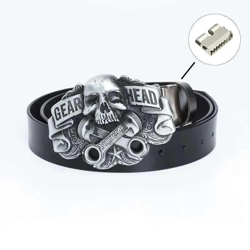 Men's Fancy Skull Gear Head Punk Leather Belt