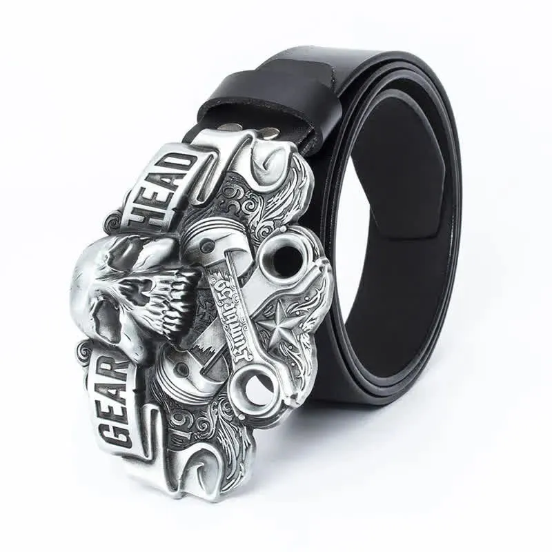 Men's Fancy Skull Gear Head Punk Leather Belt