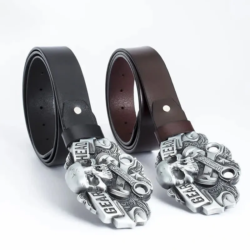 Men's Fancy Skull Gear Head Punk Leather Belt