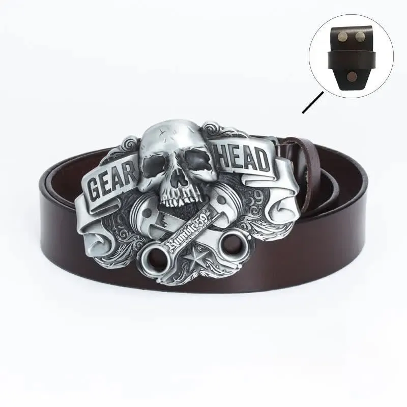 Men's Fancy Skull Gear Head Punk Leather Belt