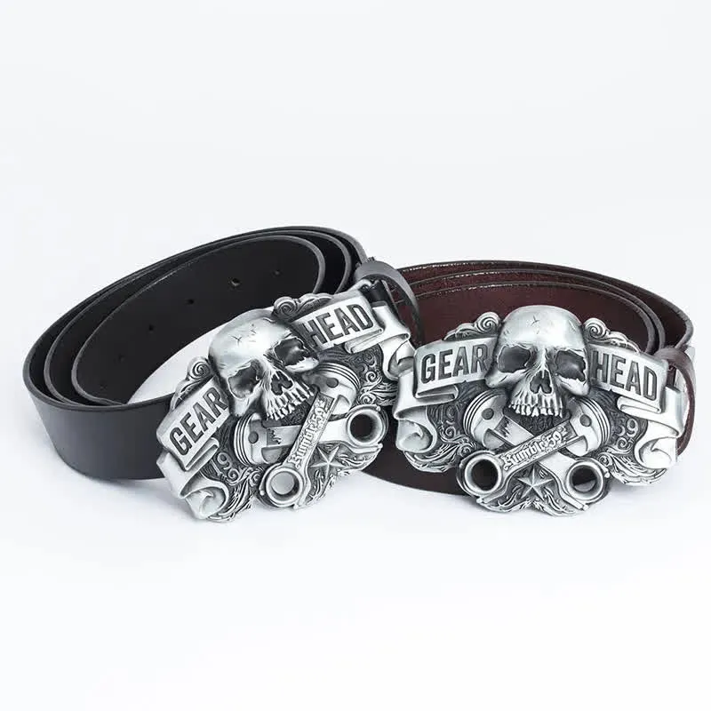 Men's Fancy Skull Gear Head Punk Leather Belt