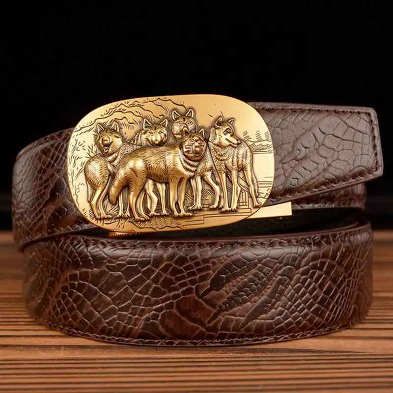 Men's Pack Of Wolves Crocodile Pattern Leather Belt