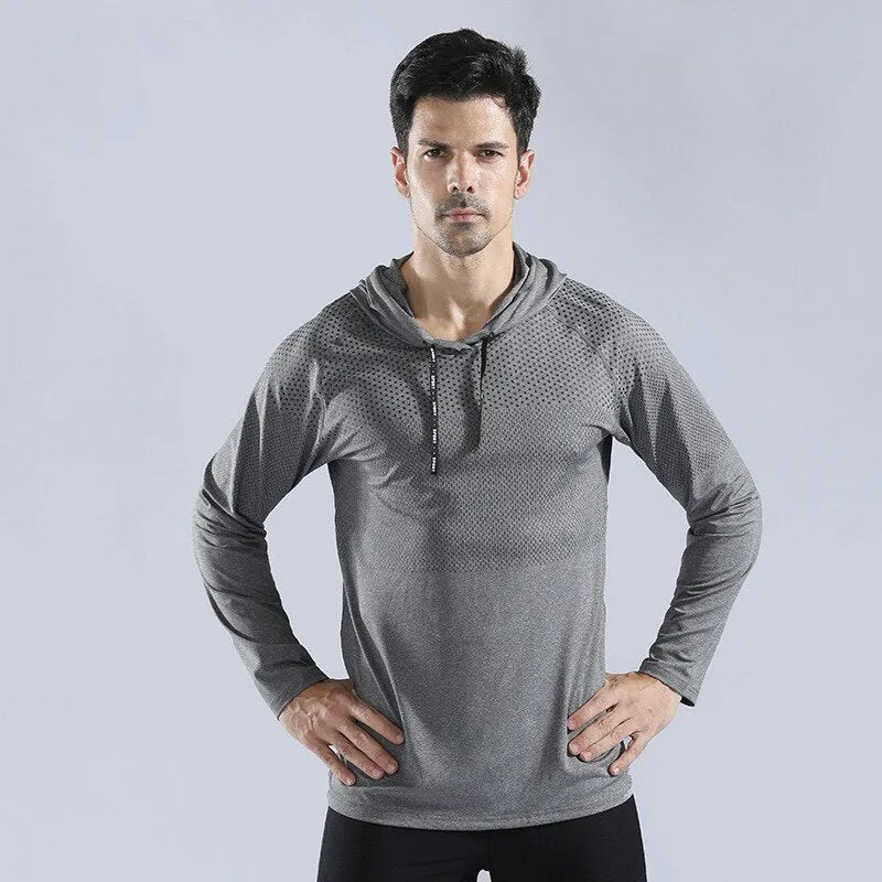 Men's Running Undershirt Gym Fitness Tight Hoodie Soccer Training T-Shirt Jogging Hooded Quick Dry Breathable Sports Clothing