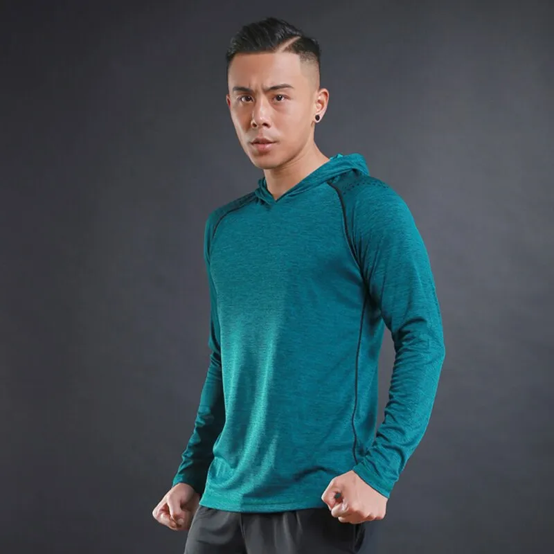 Men's Running Undershirt Gym Fitness Tight Hoodie Soccer Training T-Shirt Jogging Hooded Quick Dry Breathable Sports Clothing