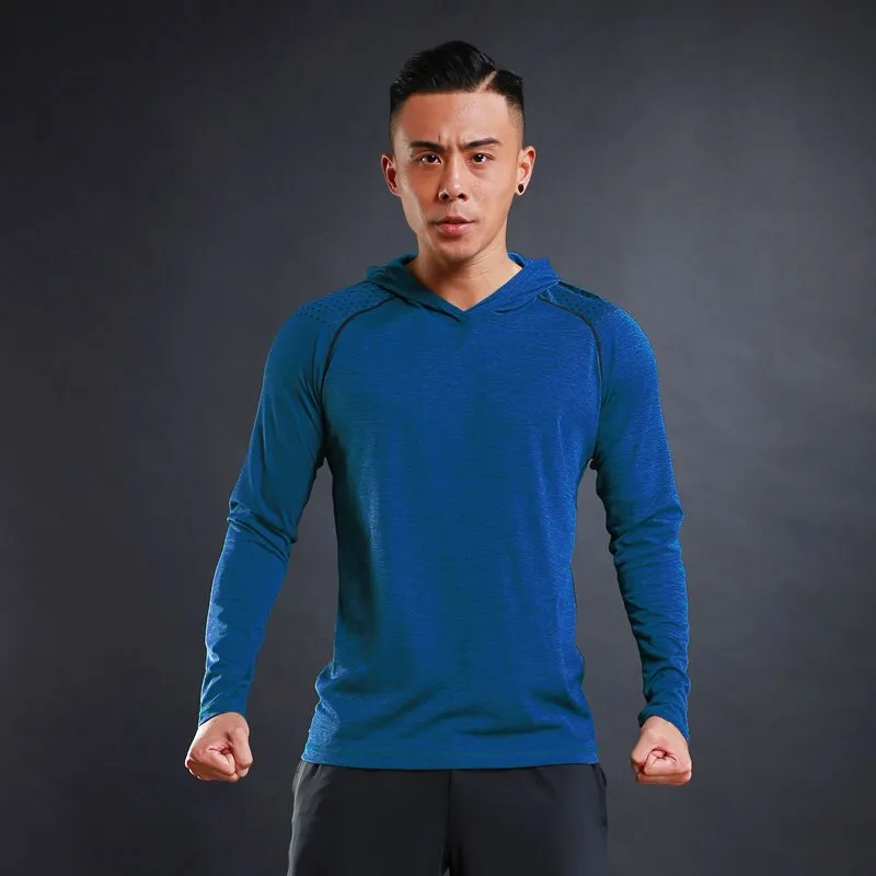 Men's Running Undershirt Gym Fitness Tight Hoodie Soccer Training T-Shirt Jogging Hooded Quick Dry Breathable Sports Clothing