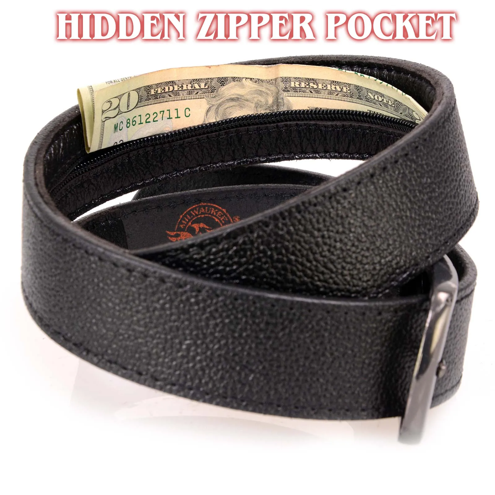 Milwaukee Leather MP7150 Men's Black Genuine Cowhide Leather Money Belt W/ Secure Front Buckle for Motorcycle Rider