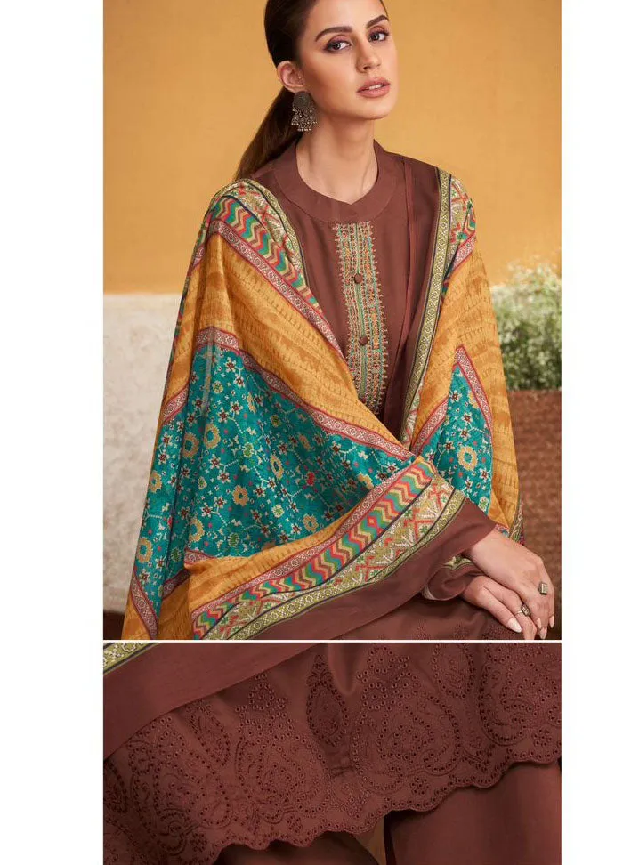 Mumtaz Arts Pure Jam Satin Unstitched Rust Brown Suits Dress Material