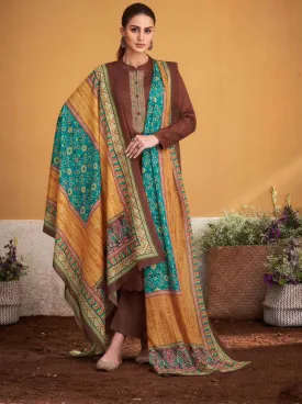 Mumtaz Arts Pure Jam Satin Unstitched Rust Brown Suits Dress Material