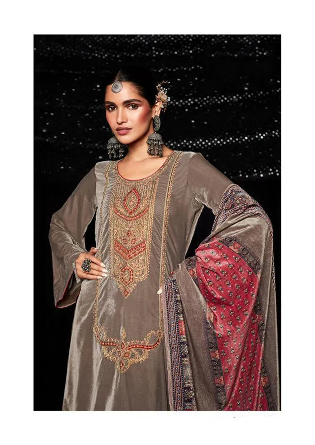 Mumtaz Arts Pure Velvet Brown Winter Suits for ladies