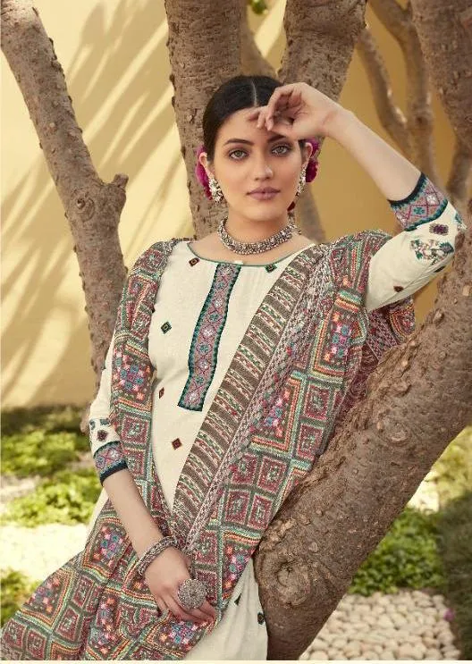 New Collection Women Off-White Green Unstitched Lawn Cotton Suits