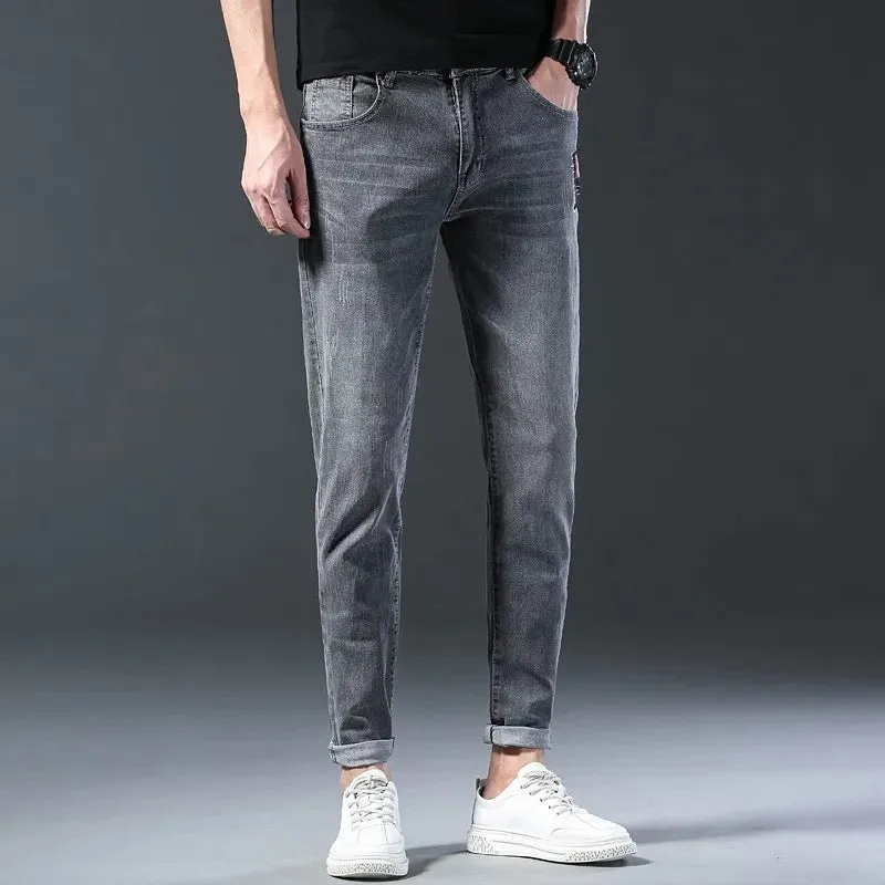 New Denim Jeans Men Slim Fashion Brand Stretch Fashion Daily Cool Grey Black Brand Classic Pants For Male