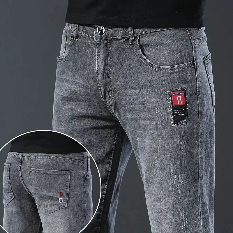 New Denim Jeans Men Slim Fashion Brand Stretch Fashion Daily Cool Grey Black Brand Classic Pants For Male