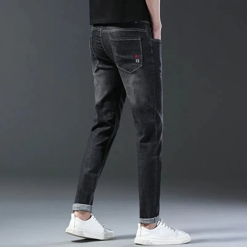 New Denim Jeans Men Slim Fashion Brand Stretch Fashion Daily Cool Grey Black Brand Classic Pants For Male