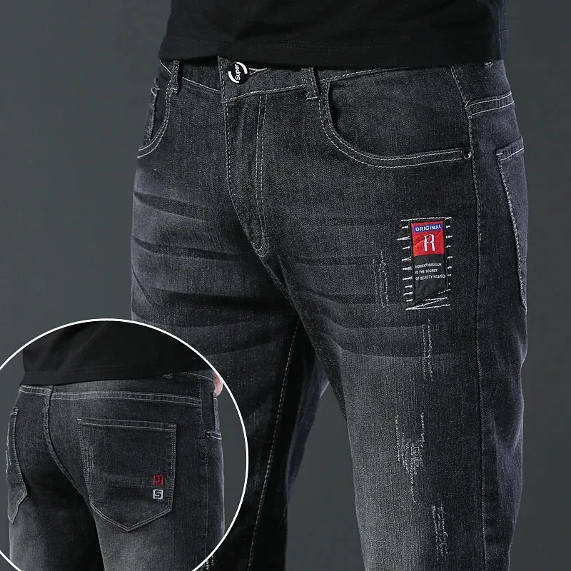 New Denim Jeans Men Slim Fashion Brand Stretch Fashion Daily Cool Grey Black Brand Classic Pants For Male