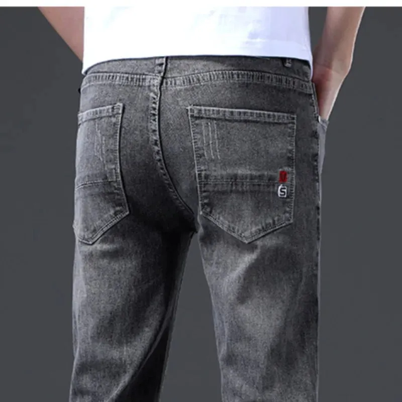 New Denim Jeans Men Slim Fashion Brand Stretch Fashion Daily Cool Grey Black Brand Classic Pants For Male