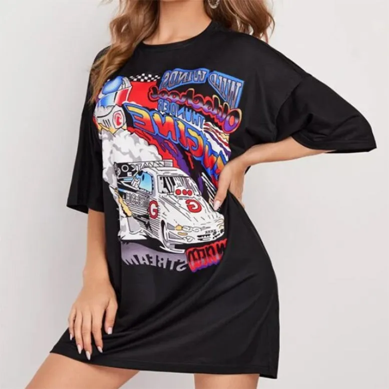 New round neck car print loose short-sleeved T-shirt