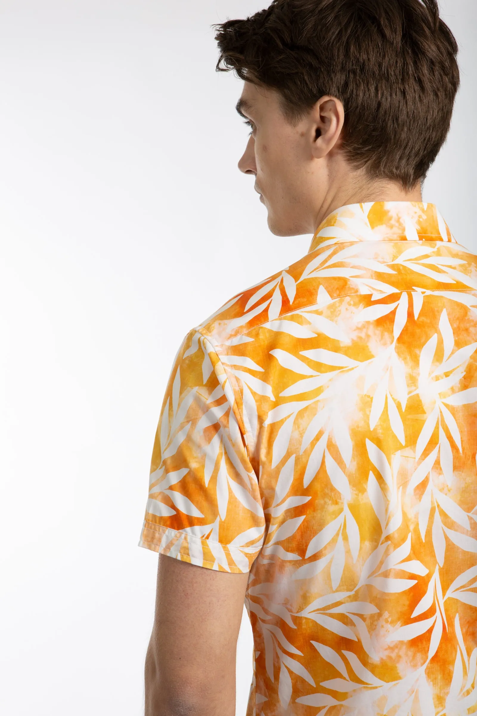 Orange Short Sleeve Leaf Poplin Shirt