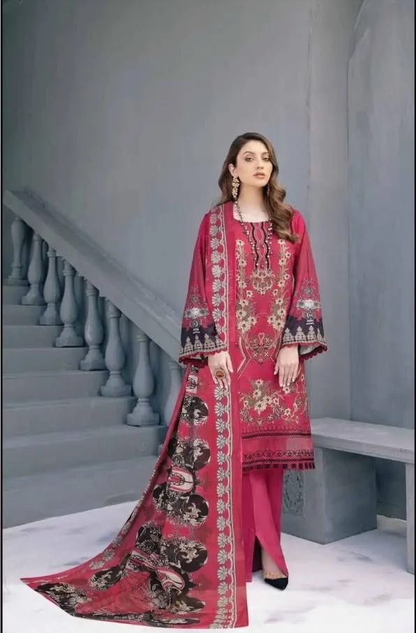 Pakistani designer suits Cotton Dress Material Red