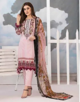 Pakistani Pink Jam Satin Cotton Printed Dress Material for Ladies