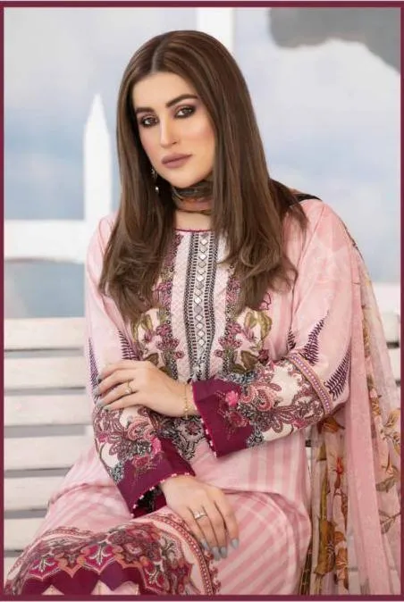 Pakistani Pink Jam Satin Cotton Printed Dress Material for Ladies